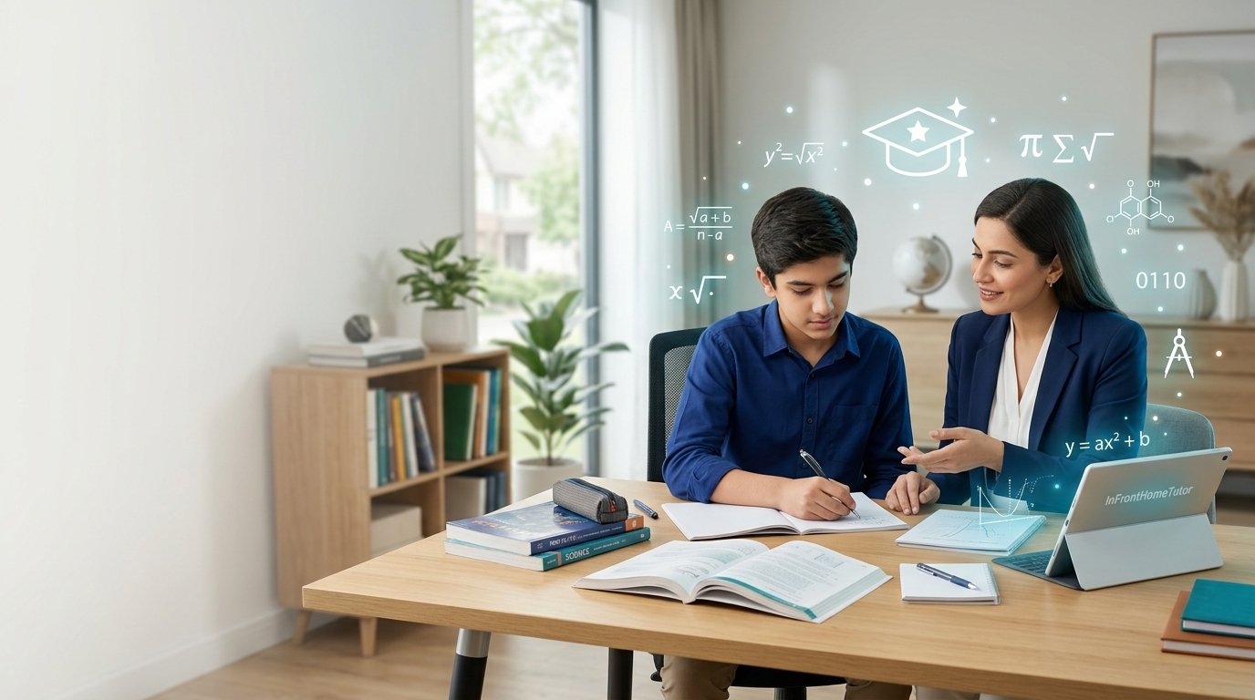 Professional home tutor teaching a student